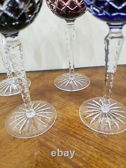 Ajka Arabella 4 Wine Glasses Hocks Goblets Cut To Clear Bohemiam Multi-color