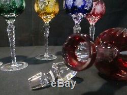 Ajka Bohemian Crystal 7 Piece Wine Hock Set w Decanter Marsala Cut to Clear