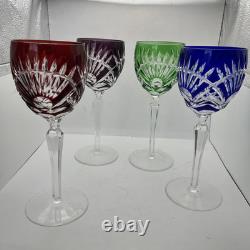 Ajka Bohemian Crystal Large Wine Glasses 9 tall Green Red Blue Purple (4)