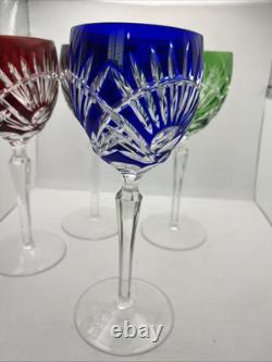 Ajka Bohemian Crystal Large Wine Glasses 9 tall Green Red Blue Purple (4)