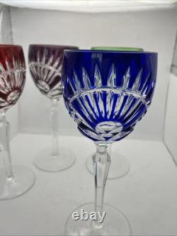 Ajka Bohemian Crystal Large Wine Glasses 9 tall Green Red Blue Purple (4)