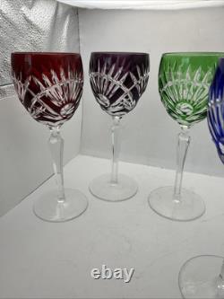 Ajka Bohemian Crystal Large Wine Glasses 9 tall Green Red Blue Purple (4)