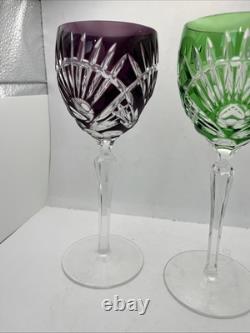 Ajka Bohemian Crystal Large Wine Glasses 9 tall Green Red Blue Purple (4)