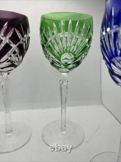 Ajka Bohemian Crystal Large Wine Glasses 9 tall Green Red Blue Purple (4)