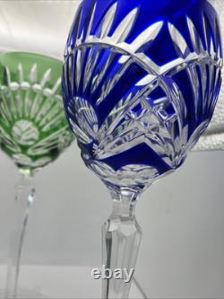 Ajka Bohemian Crystal Large Wine Glasses 9 tall Green Red Blue Purple (4)