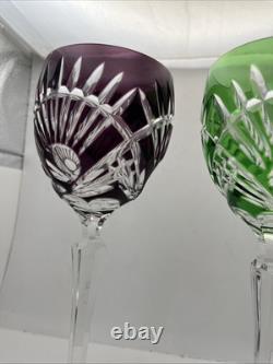 Ajka Bohemian Crystal Large Wine Glasses 9 tall Green Red Blue Purple (4)