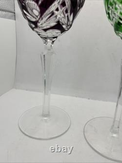 Ajka Bohemian Crystal Large Wine Glasses 9 tall Green Red Blue Purple (4)