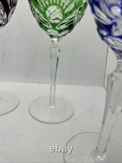 Ajka Bohemian Crystal Large Wine Glasses 9 tall Green Red Blue Purple (4)