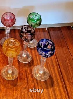 Ajka Bohemian Nor Wine Glasses Set Of (5) Cut To Clear Crystal 5 Tall