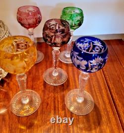 Ajka Bohemian Nor Wine Glasses Set Of (5) Cut To Clear Crystal 5 Tall