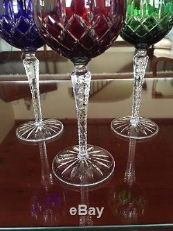 Ajka COLORED Crystal Cut Hock Balloon Wine Goblet Czech Bohemian Set Of 4