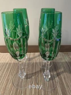 Ajka Castille Albinka Emerald Green Cut To Clear Crystal Wine Glasses