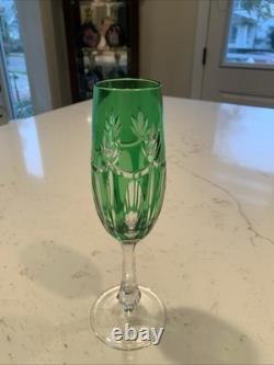 Ajka Castille Albinka Emerald Green Cut To Clear Crystal Wine Glasses