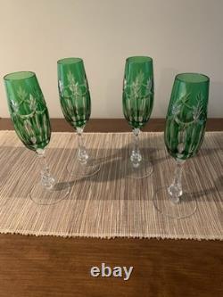 Ajka Castille Albinka Emerald Green Cut To Clear Crystal Wine Glasses