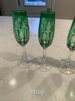 Ajka Castille Albinka Emerald Green Cut To Clear Crystal Wine Glasses