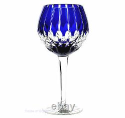 Ajka Castille Cobalt Blue Cased Cut to Clear Crystal Wine Balloon Goblet