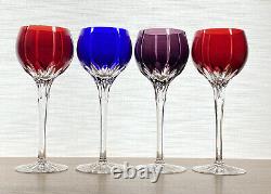 Ajka Castille Cut to Clear Crystal Hungary Red Blue Purple Wine Glasses Balloon