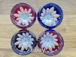 Ajka Castille Cut to Clear Crystal Hungary Red Blue Purple Wine Glasses Balloon