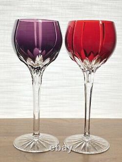 Ajka Castille Cut to Clear Crystal Hungary Red Blue Purple Wine Glasses Balloon