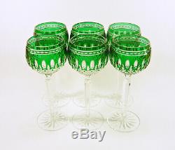Ajka Clarendon Emerald Green Cased Cut To Clear Crystal Wine Glass Set Of 6