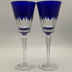 Ajka Crystal Lynn Linne Blue Cut to Clear Water Goblet Made in Hungary 10t 10oz