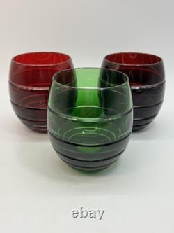 Ajka Crystal Stemless Wine Glasses Cut To Clear Set Of 3 Hungary