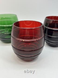 Ajka Crystal Stemless Wine Glasses Cut To Clear Set Of 3 Hungary