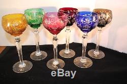 Ajka Crystal Wine Glasses Multi Color Cut to Clear Set of 6 Made in Hungary