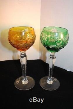 Ajka Crystal Wine Glasses Multi Color Cut to Clear Set of 6 Made in Hungary
