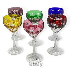 Ajka Hungarian Cut to Clear Crystal Wine Goblet Glasses (Set of 6)