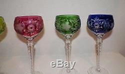 Ajka Hungary Cut To Clear Crystal Wine Glasses Set Of Six (6) 8 1/4 Tall