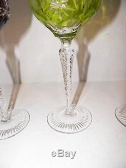 Ajka Hungary Cut To Clear Crystal Wine Glasses Set Of Six (6) 8 1/4 Tall