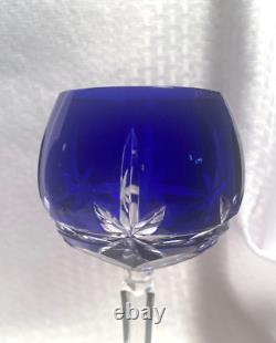 Ajka Kent Balloon Wine Glasses S/2 Cobalt Blue Cut To Clear Crystal Bohemian