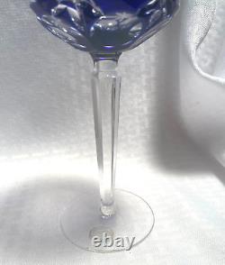 Ajka Kent Balloon Wine Glasses S/2 Cobalt Blue Cut To Clear Crystal Bohemian