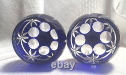 Ajka Kent Balloon Wine Glasses S/2 Cobalt Blue Cut To Clear Crystal Bohemian