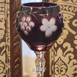 Ajka Lead Crystal Marsalla Purple Cut To Clear Crystal Wine Glasses-(4) 8.25 In