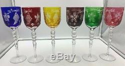 Ajka Magda Pride tall wine glass goblets 9-5/8 cut to clear crystal x 6 colors