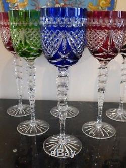 Ajka Majestic 6 Multi Color Cut To Clear Crystal Tall Wine Glasses 9 3/4 High