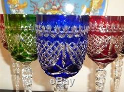 Ajka Majestic 6 Multi Color Cut To Clear Crystal Tall Wine Glasses 9 3/4 High