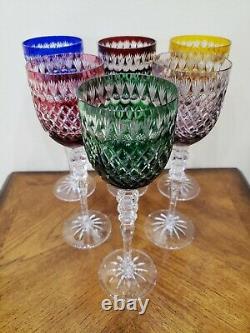 Ajka Majestic 6 Wine Glasses Cut To Clear Bohemiam Multicolor 9.75 Tall
