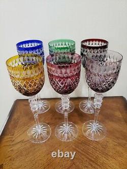 Ajka Majestic 6 Wine Glasses Cut To Clear Bohemiam Multicolor 9.75 Tall