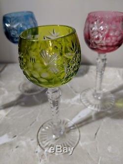 Ajka Marsala Bohemian Crystal Cut To Clear Wine Hock Glasses Goblets Set of Four