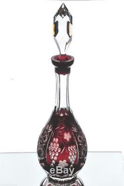 Ajka Marsala Cased Ruby Red Cut to Clear Crystal Wine Decanter 16 New