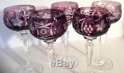 Ajka Marsala Cut Clear Glass Crystal Purple Amethyst 5 Hock Wine 8 3/8