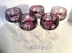 Ajka Marsala Cut Clear Glass Crystal Purple Amethyst 5 Hock Wine 8 3/8