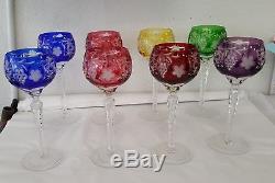 Ajka Marsala Cut to Clear Crystal Set of 8 Multi-Colored Wine Hock Goblets