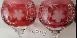 Ajka Marsala Cut to Clear Crystal Set of 8 Multi-Colored Wine Hock Goblets