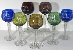 Ajka Marsala Cut to Clear Hock Goblet Glasses 7.5 H Multicolor Set of 7 Vintage