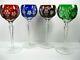 Ajka Martisa Wine 4 Goblet Blue Purple Red Green Cut To Clear Crystal Bohemian