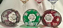 Ajka Martisa Wine Glass S/6 All Colors Cut To Clear Crystal Bohemian Hungary